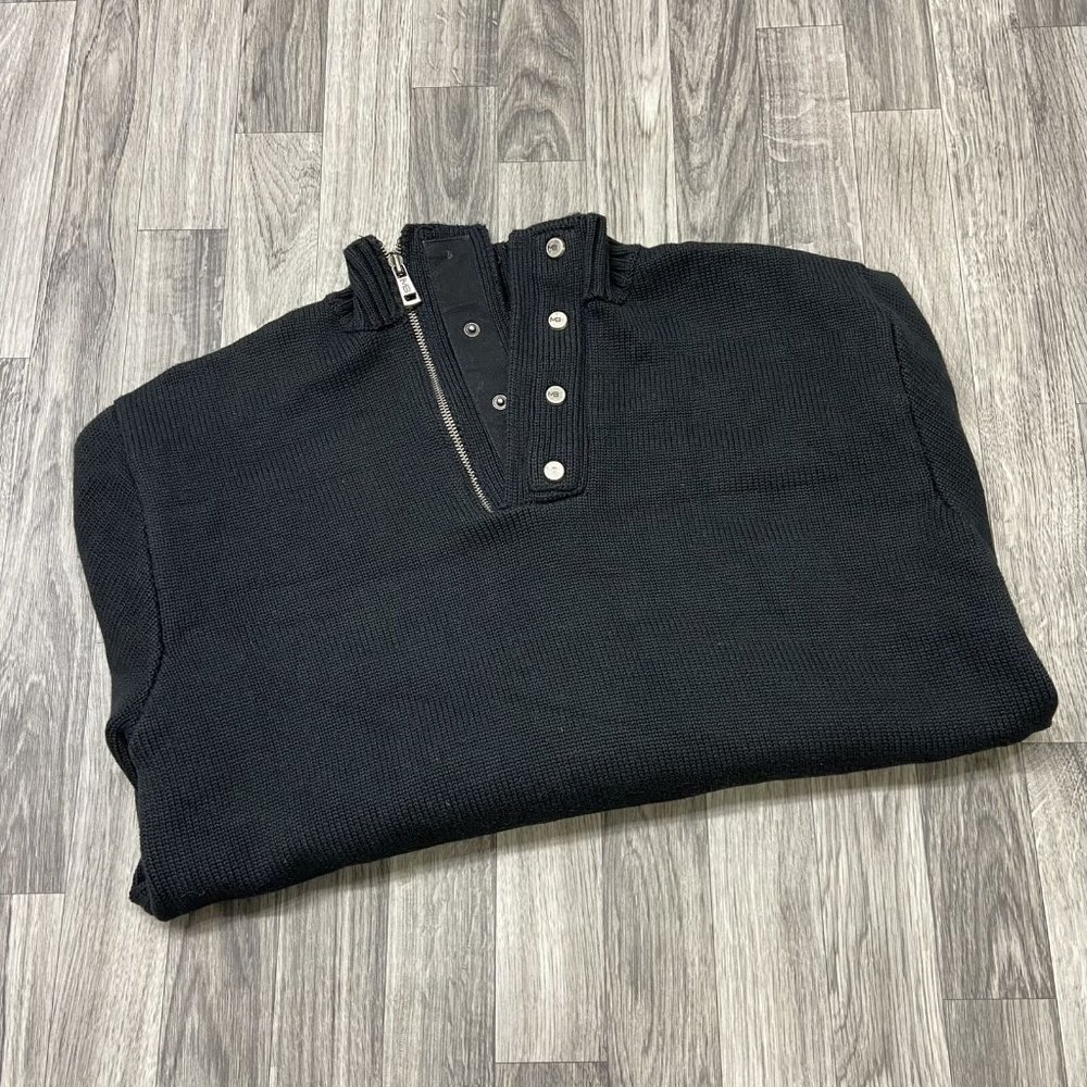 MARC BUCHANAN Snap Front Zipper Accent Black Pullover Knit Sweater Men's Size XL